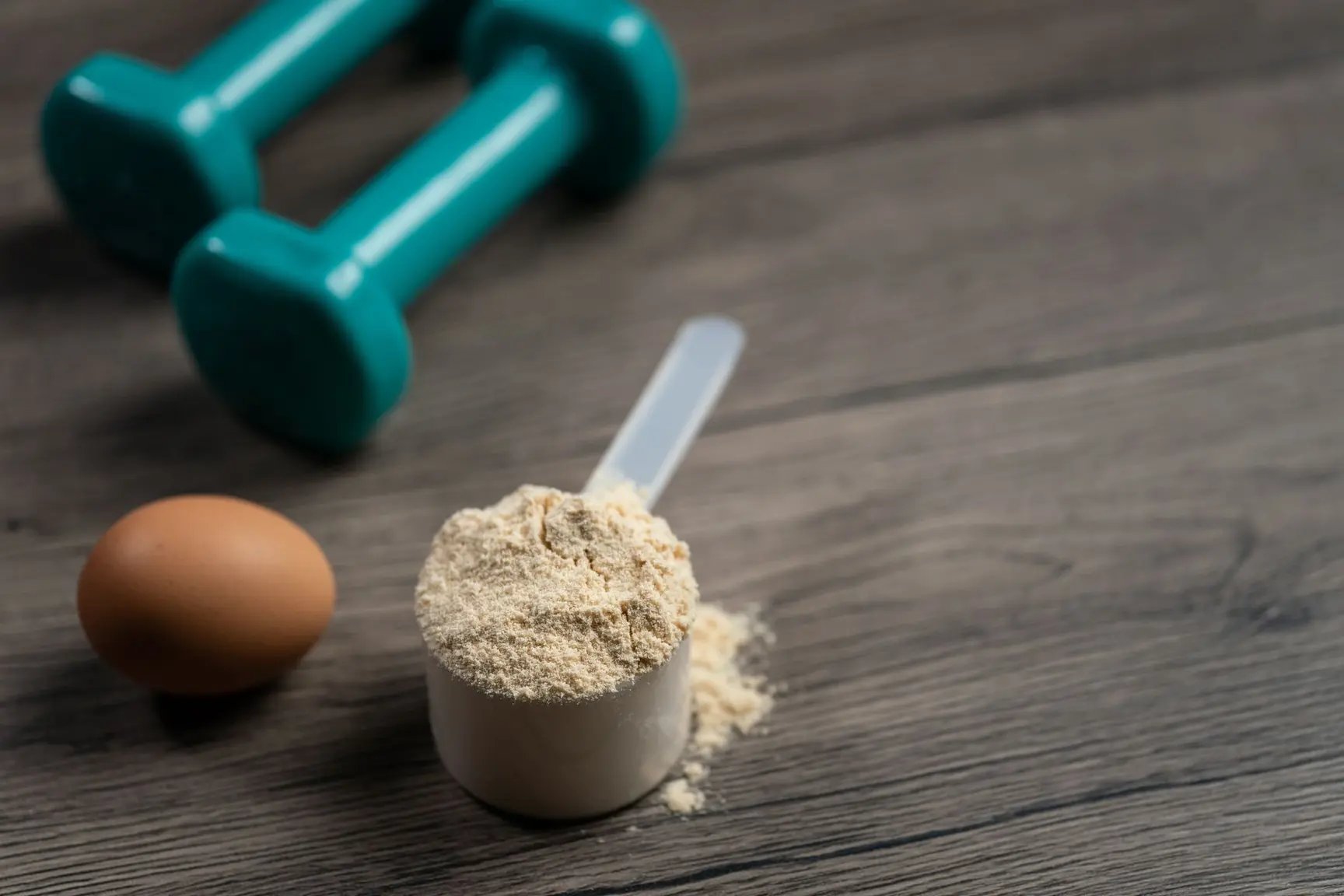 Proteinpulver, et egg og treningsmanualer