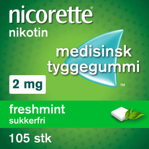 Nicorette Freshmint tyggegummi 2 mg nikotin, 105 stk, slutte å røyke