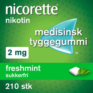 Nicorette Freshmint tyggegummi 2 mg nikotin, 210 stk, slutte å røyke