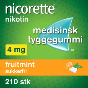 Nicorette Fruitmint tyggegummi 4 mg nikotin, 210 stk, slutte å røyke