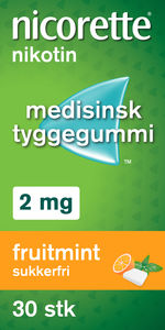 Nicorette Fruitmint tyggegummi 2 mg nikotin, 30 stk, slutte å røyke
