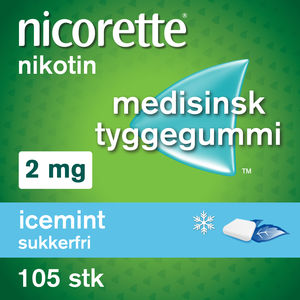 Nicorette Icemint tyggegummi 2 mg nikotin, 105 stk, slutte å røyke