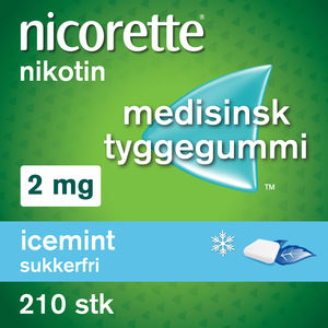 Nicorette Icemint tyggegummi 2 mg nikotin, 210 stk, slutte å røyke