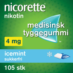 Nicorette Icemint tyggegummi 4 mg nikotin, 105 stk, slutte å røyke