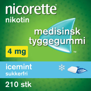 Nicorette Icemint tyggegummi 4 mg nikotin, 210 stk, slutte å røyke