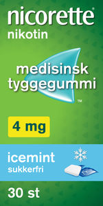 Nicorette Icemint tyggegummi 4 mg nikotin, 30 stk, slutte å røyke
