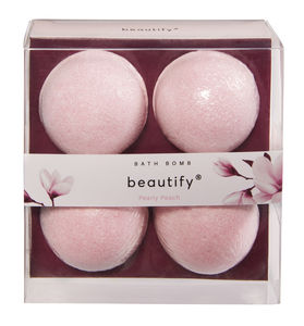 Beautify sett med 4 badebomber i lekkert design med ferskenduft