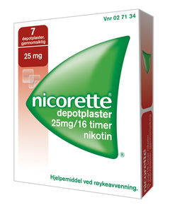 Nicorette plaster 25 mg nikotin, 16 timer, 7 stk, slutte å røyke