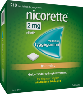 Nicorette Fruitmint tyggegummi 2 mg nikotin, 210 stk, slutte å røyke