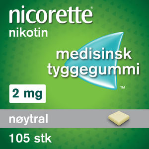 Nicorette Nøytral tyggegummi 2 mg nikotin, 105 stk, slutte å røyke