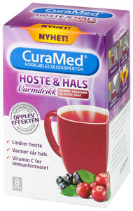 CuraMed Hoste & Hals varm drikke med solbærsmak 8 poser