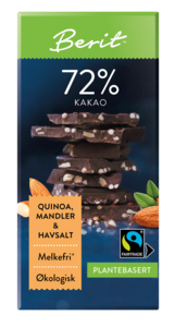 Berit Nordstrand økologisk sjokolade 72% quinoa, mandler og havsalt