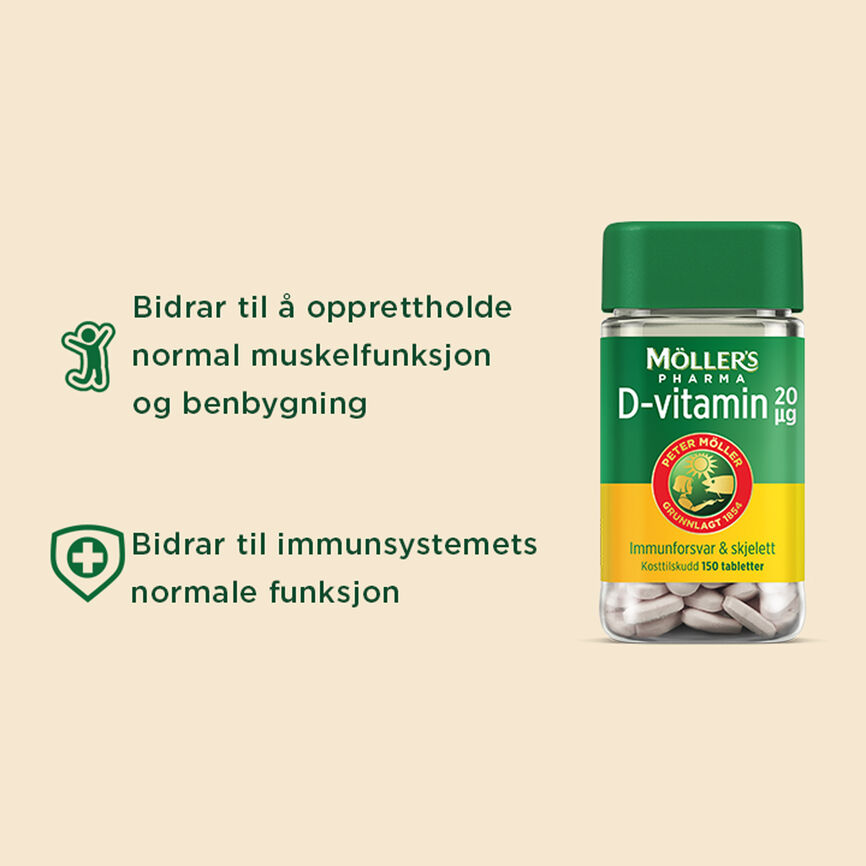 Kjøp Möller's Pharma D-vitamin 20µg 150 tabletter 150 stk på nett ...