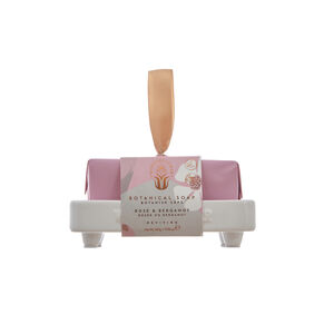 Wanderflower såpestykke med tilhørende såpeskål rose og bergamot