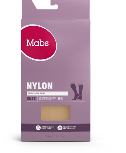 Mabs Nylon kompresjonsstrømpe kne sand L 1 par