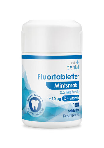 Vidi dental fluortabletter 0,5mg mintsmak + D3 180 stk