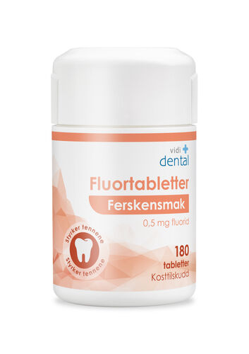 Vidi dental fluortabletter 0,5 mg ferskensmak 180 stk