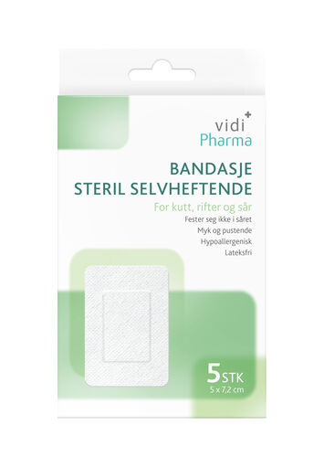 Vidi Pharma bandasje steril selvheftende 5x7,2 cm 5 stk
