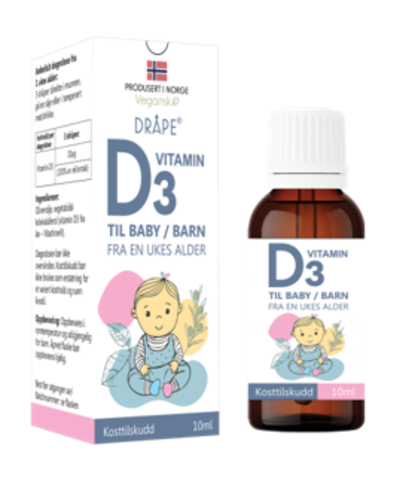 Dråpe vegansk D3-vitamin baby/barn 10 ml