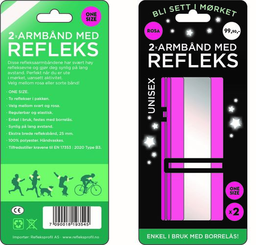 Refleksarmbånd rosa onesize 2 stk
