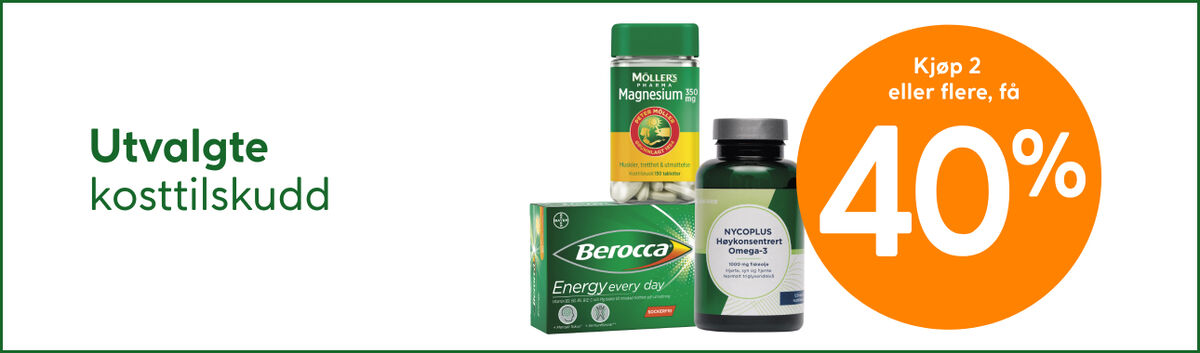 Utvalgt kosttilskudd 2 for 40%
